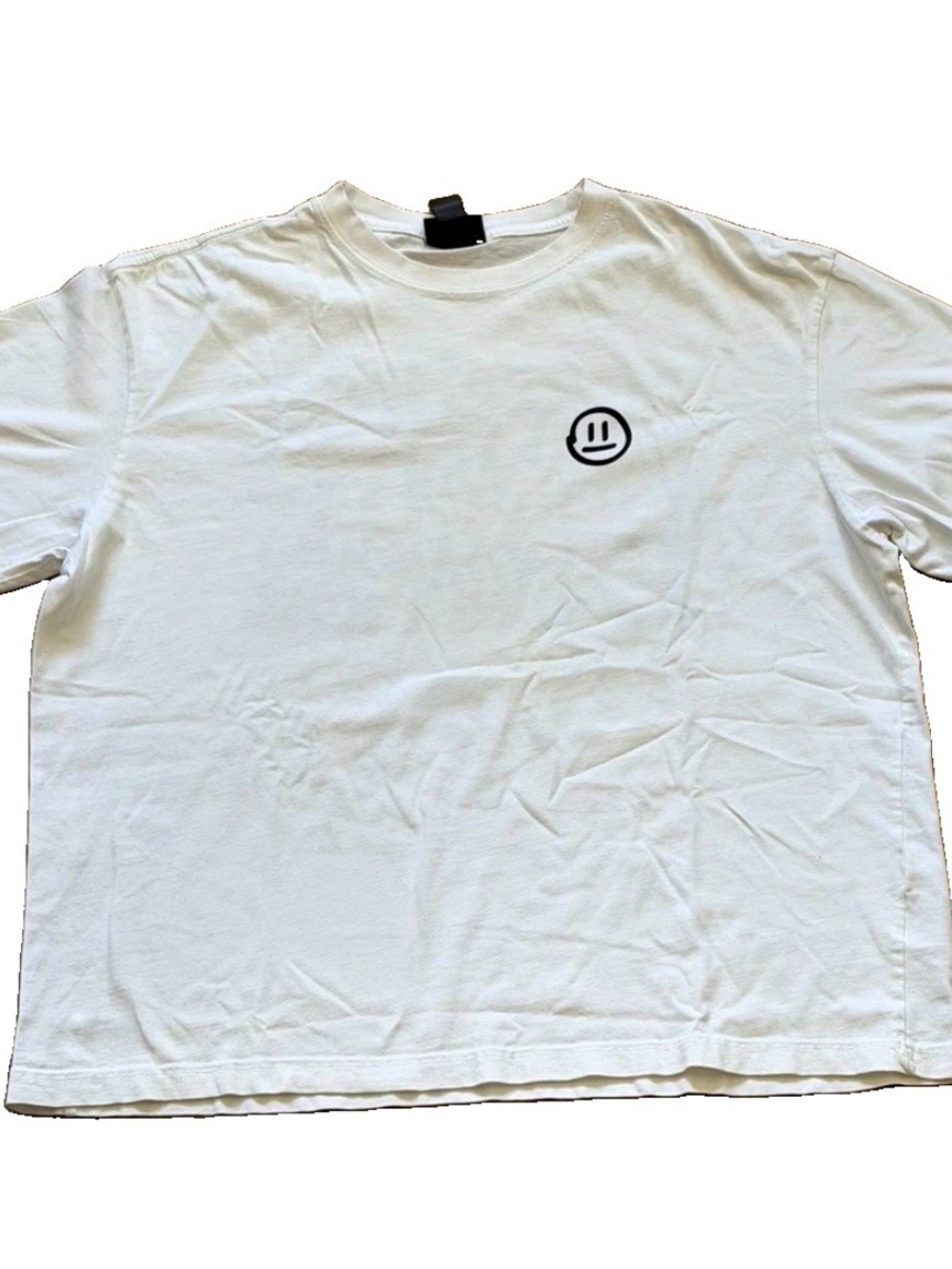 H&M White Short-Sleeve Crewneck T-Shirt with Small Black Smiley Logo